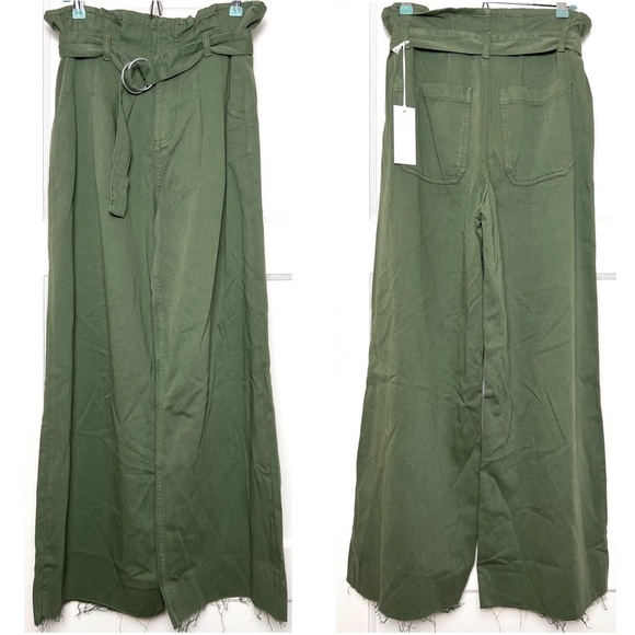 NWT BOYISH 90s Olive High Rise Belted Paperbag Waist Wide Leg Fray Hem Pants 26 - Picture 4 of 10